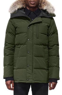 Canada Goose 'Carson' Slim Fit Hooded Parka with Genuine Coyote Fur Trim in Military Green
