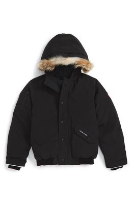 Canada Goose 'Rundle' Down Bomber Jacket with Genuine Coyote Fur Trim in Black