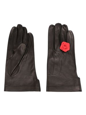 CANAKU floral-appliqué leather gloves - Black