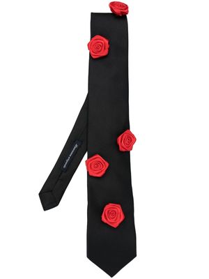 CANAKU floral-appliqué silk tie - Black