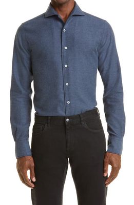 Canali Cotton Button-Up Sport Shirt in Blue