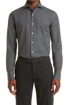 Canali Cotton Button-Up Sport Shirt in Charcoal