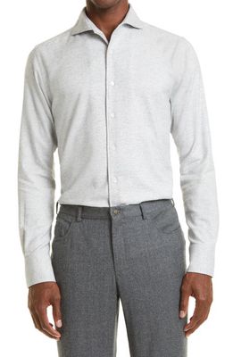 Canali Cotton Button-Up Sport Shirt in Light Grey