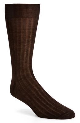 Canali Cotton Rib Dress Socks in Brown