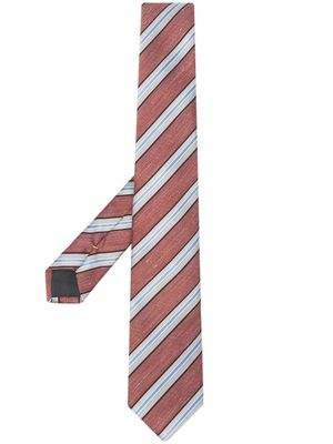 Canali diagonal stripe twill embroidered tie - Brown