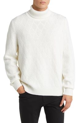 Canali Diamond Stitch Turtleneck Wool Sweater in White