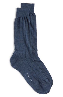 Canali Embroidered Pinstripe Dress Socks in Light Blue