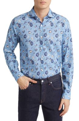 Canali Floral Linen & Cotton Button-Up Shirt in Blue