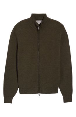 Canali Full Zip Mock Neck Wool Sweater in Green