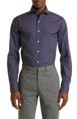 Canali Geometric Cotton Button-Up Sport Shirt in Green