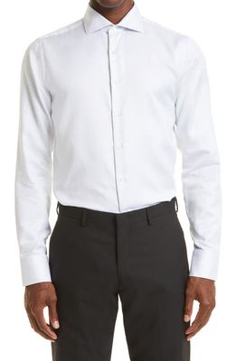 Canali Geometric Print Button-Up Dress Shirt in White
