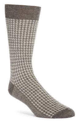 Canali Houndstooth Cashmere & Silk Dress Socks in Grey