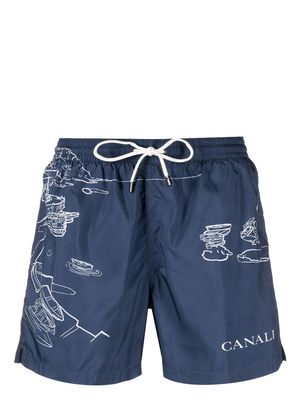 Canali illustration-print swim shorts - Blue