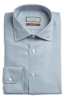 Canali Impeccable Regular Fit Herringbone Cotton & Wool Dress Shirt in Blue