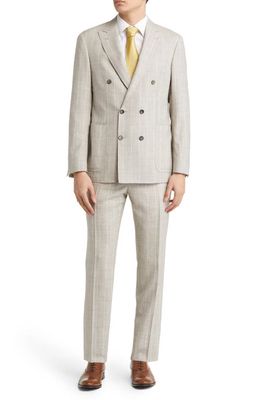 Canali Kei Stripe Double Breasted Wool Blend Suit in Beige