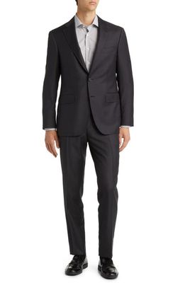 Canali Kei Trim Fit Plaid Wool Suit in Charcoal