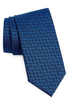 Canali Leaf Pattern Silk Tie in Blue