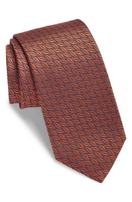 Canali Leaf Pattern Silk Tie in Dark Orange