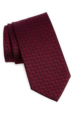 Canali Leaf Pattern Silk Tie in Dark Red