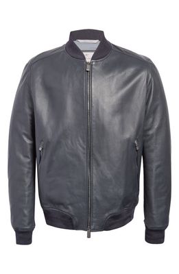 Canali Leather Bomber Jacket in Navy