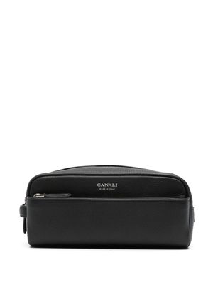 Canali logo-lettering leather wash bag - Black