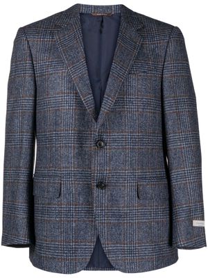 Canali logo-patch check-pattern blazer - Blue