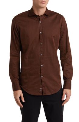 Canali Long Sleeve Button-Up Shirt in Brown