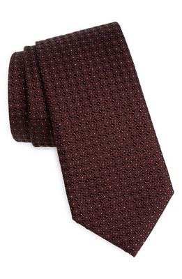 Canali Micro Floral Silk Tie in Dark Red