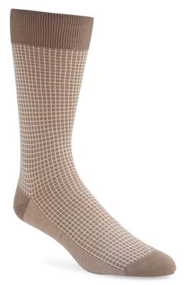 Canali Microcheck Cotton Dress Socks in Brown