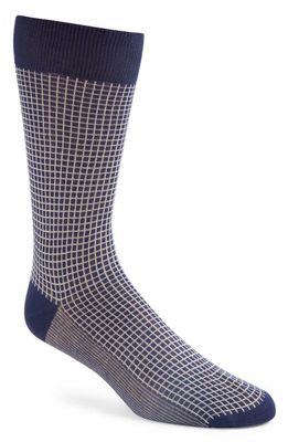 Canali Microcheck Cotton Dress Socks in Navy