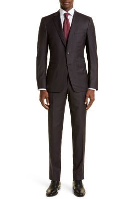 Canali Milano Shadow Plaid Wool Suit in Dark Red