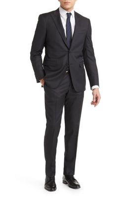 Canali Milano Trim Fit Plaid Stretch Wool Suit in Black