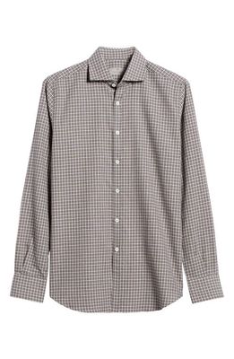 Canali Minicheck Button-Up Shirt in Beige