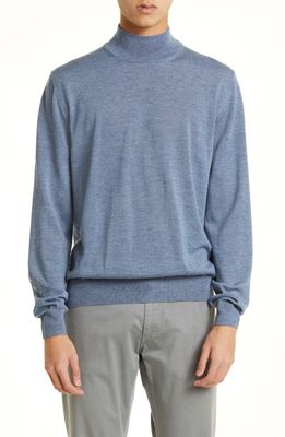 Canali Mock Neck Merino Wool Sweater in Light Blue