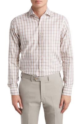 Canali Plaid Button-Up Shirt in Beige