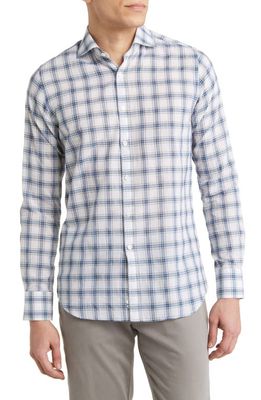 Canali Plaid Button-Up Sport Shirt in White/Blue
