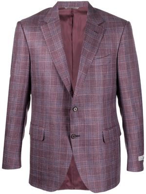 Canali plaid-check wool-silk blazer - Purple