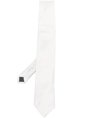 Canali plain silk tie - White