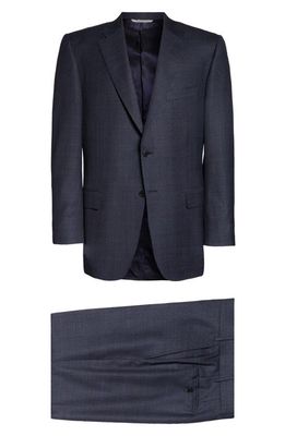 Canali Prince of Wales Siena Wool Suit in Dark Blue