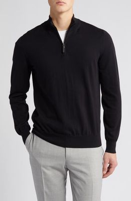 Canali Quarter Zip Cotton Sweater in Black