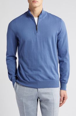 Canali Quarter Zip Cotton Sweater in Blue