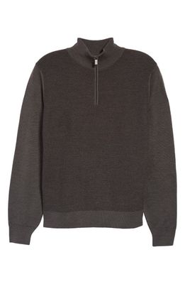Canali Quarter Zip Mock Neck Wool Sweater in Charcoal