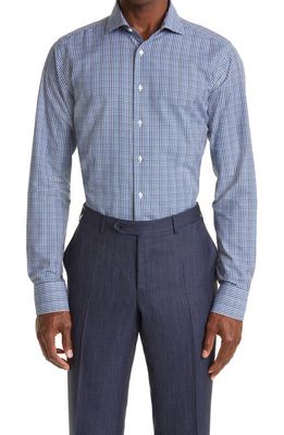 Canali Regular Fit Plaid Button-Up Dress Shirt in Blue/White