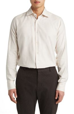 Canali Regular Fit Solid Herringbone Dress Shirt in Beige