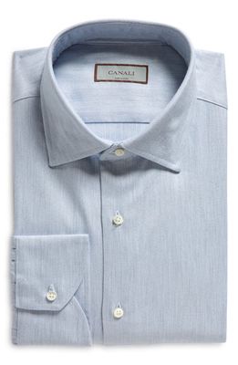 Canali Regular Fit Solid Herringbone Dress Shirt in Light Blue