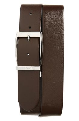 Canali Reversible Saffiano Leather Belt in Brown