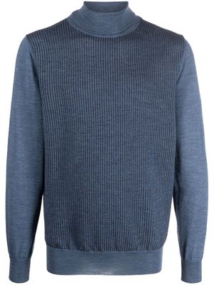Canali ribbed-knit roll-neck jumper - Blue