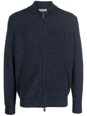 Canali ribbed-knit zip-up cardigan - Blue