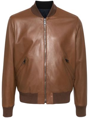 Canali ribbed-trim leather jacket - Brown