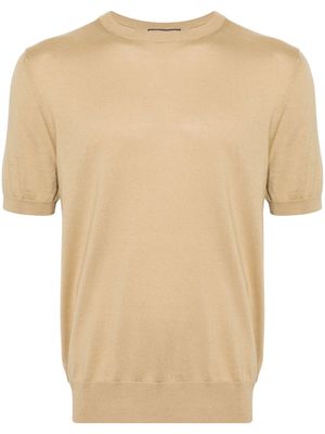 Canali ribbed-trim polo shirt - Brown